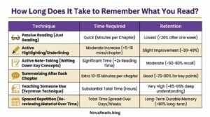how to remember what you read retention techniques table